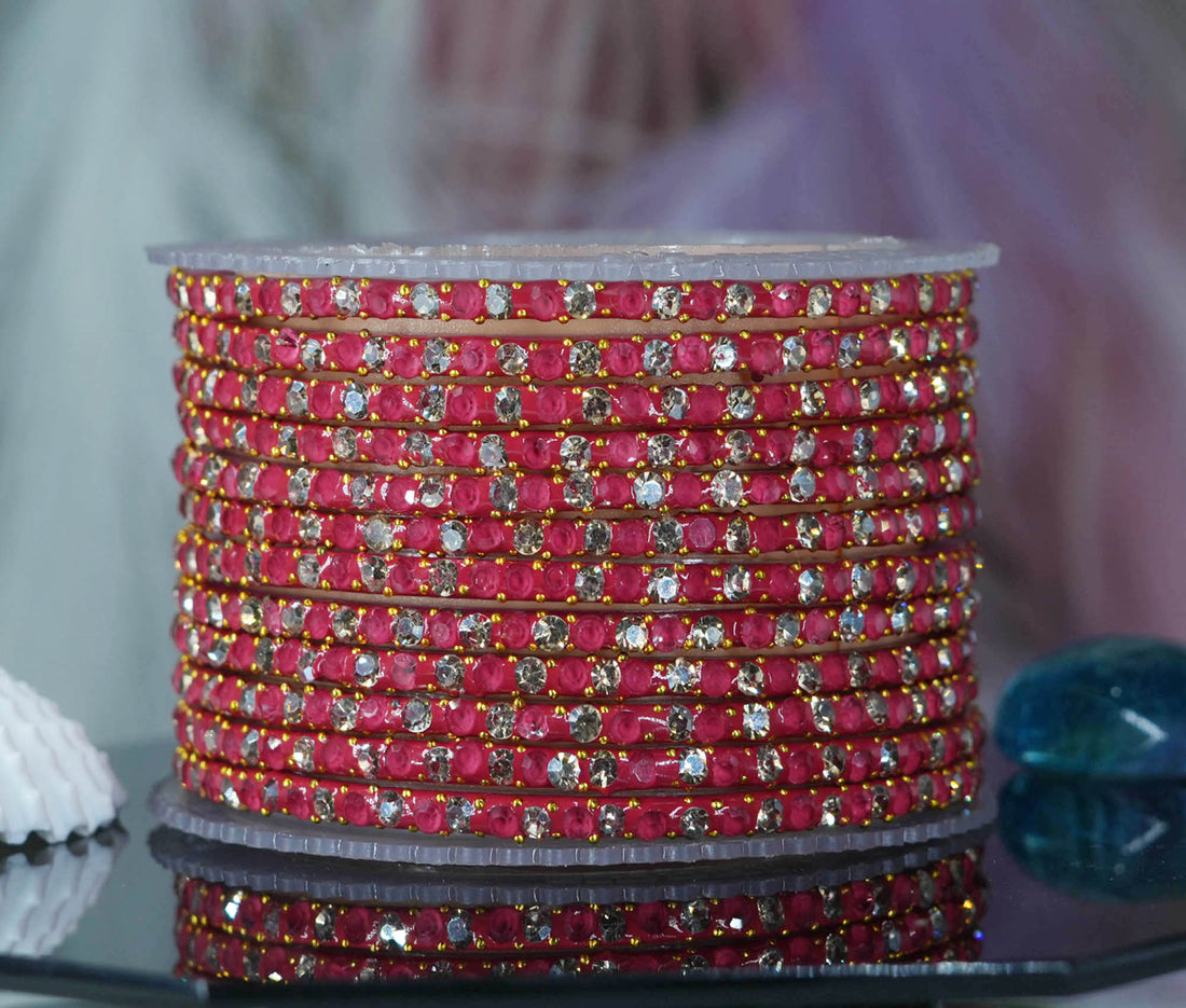 Glass Bangles with Beads Studded for Women & Girls (Pack 12)