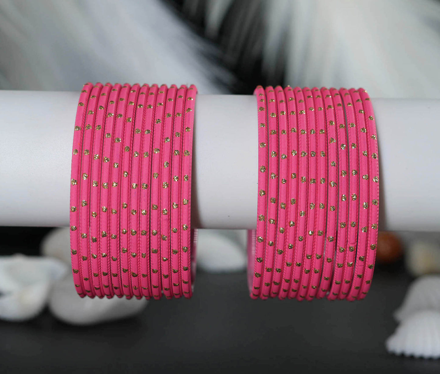 Gajari Dot Design Matte Finish Metal Bangle for Women & Girls (Pack of 24)