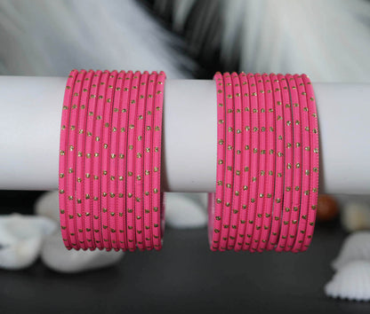 Gajari Dot Design Matte Finish Metal Bangle for Women & Girls (Pack of 24)