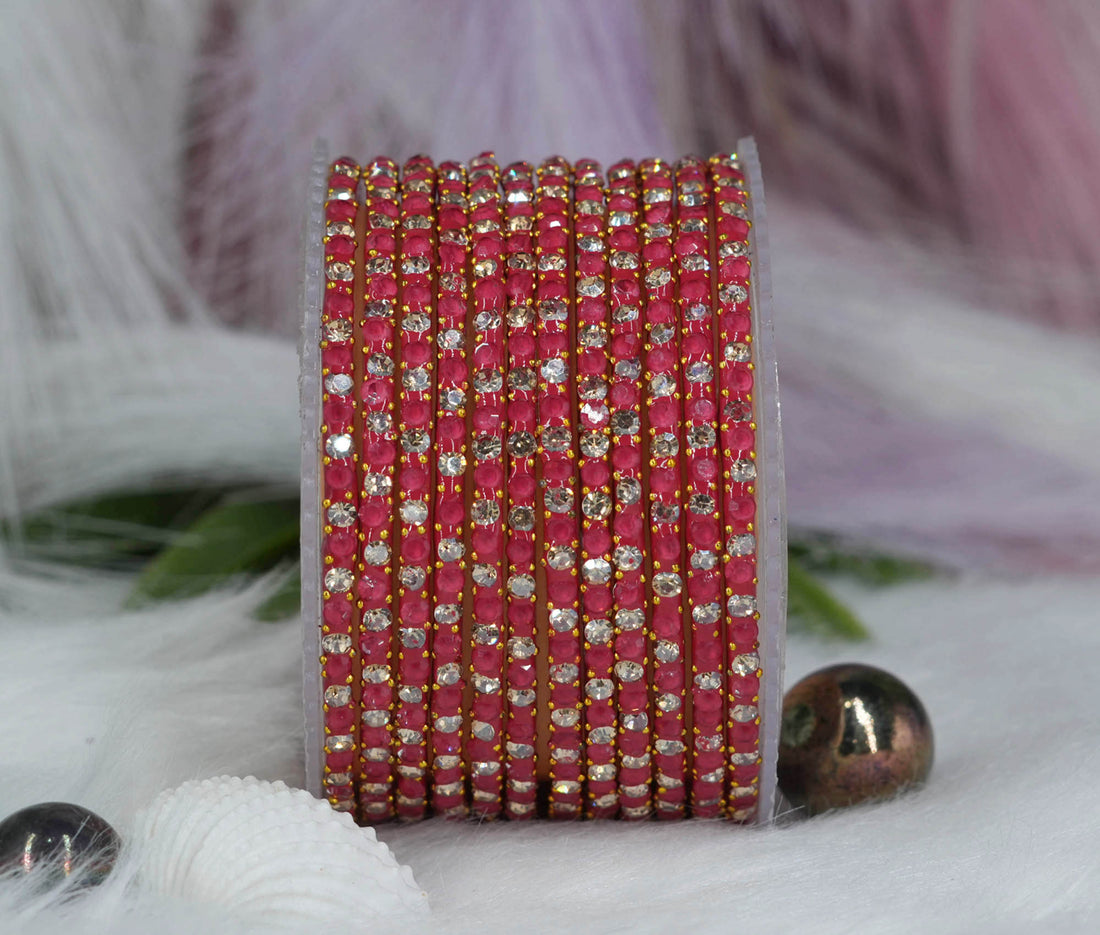 Glass Bangles with Beads Studded for Women & Girls (Pack 12)