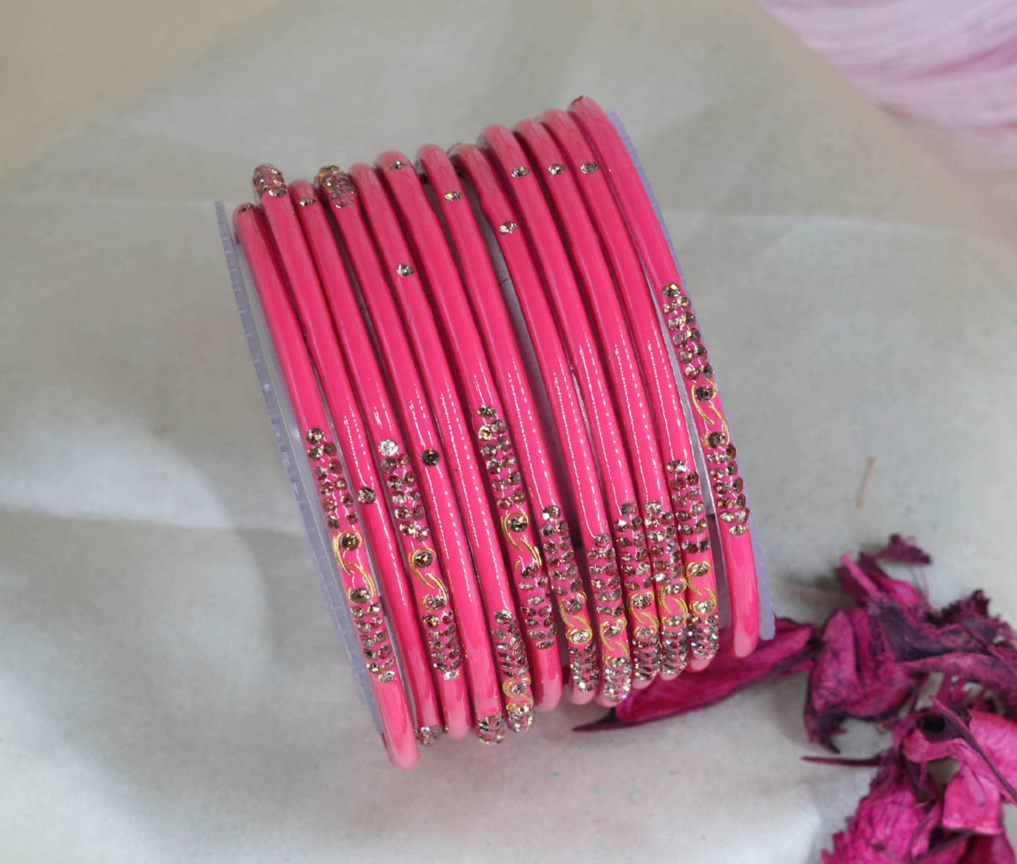 Traditional Glass Bangles with Zircon Beads Studded for Women & Girls (Pack of 12 bangles)
