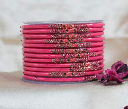 Traditional Glass Bangles with Zircon Beads Studded for Women & Girls (Pack of 12 bangles)