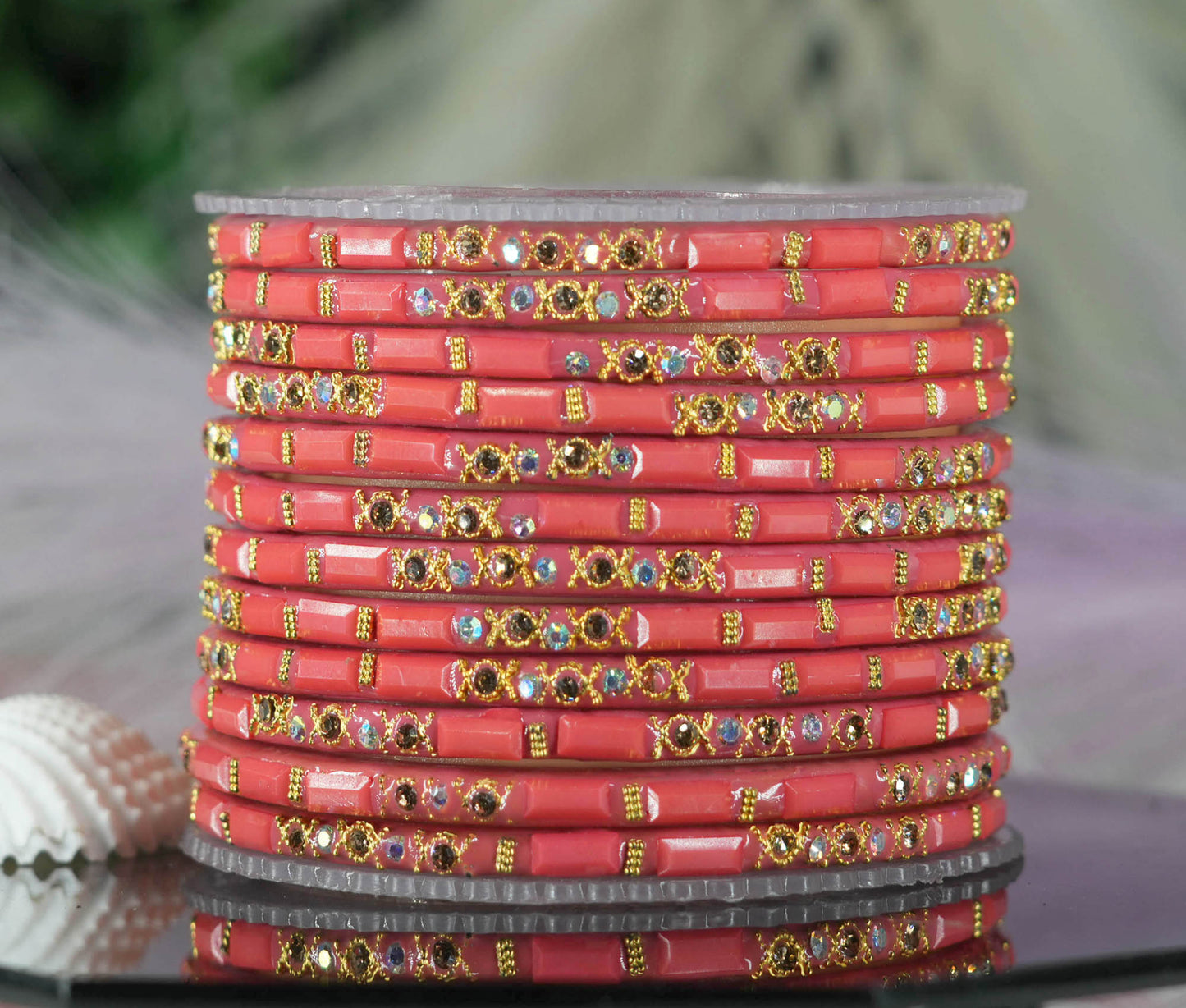 Zircon Gemstone Studded Glass Bangles for Women & Girls (Pack of 12 Bangles)