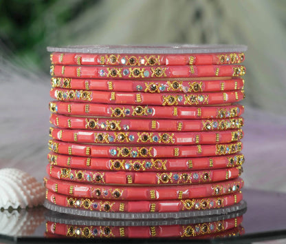 Zircon Gemstone Studded Glass Bangles for Women & Girls (Pack of 12 Bangles)
