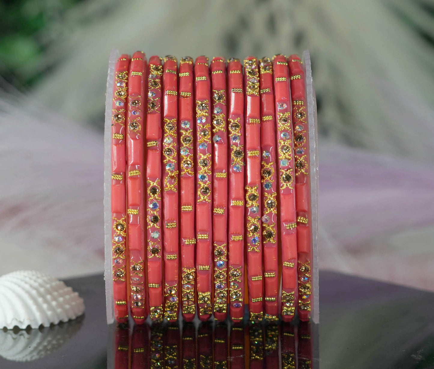 Zircon Gemstone Studded Glass Bangles for Women & Girls (Pack of 12 Bangles)