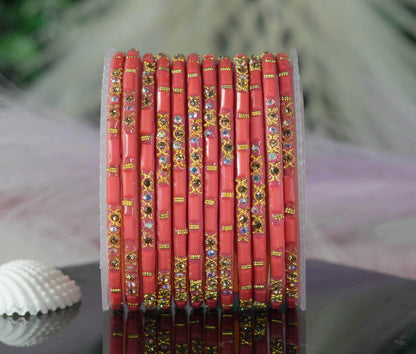 Zircon Gemstone Studded Glass Bangles for Women & Girls (Pack of 12 Bangles)
