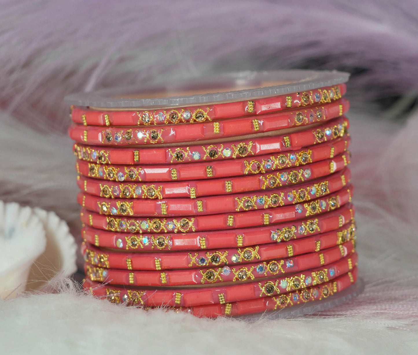 Zircon Gemstone Studded Glass Bangles for Women & Girls (Pack of 12 Bangles)