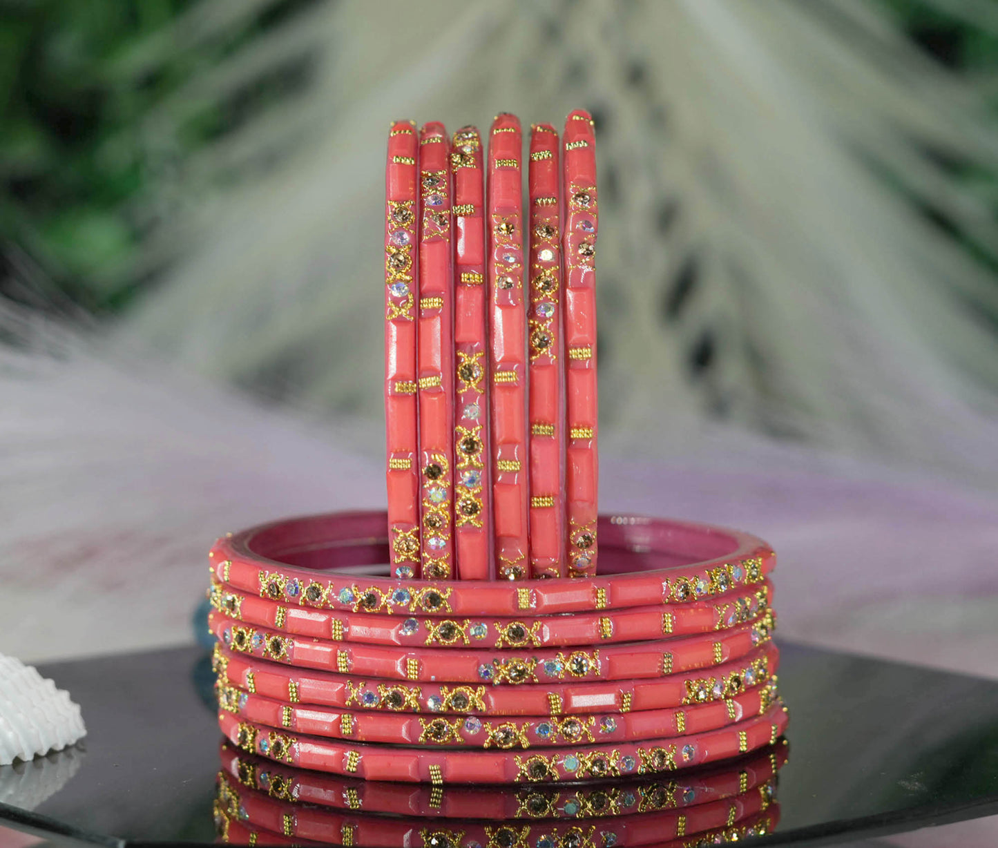 Zircon Gemstone Studded Glass Bangles for Women & Girls (Pack of 12 Bangles)