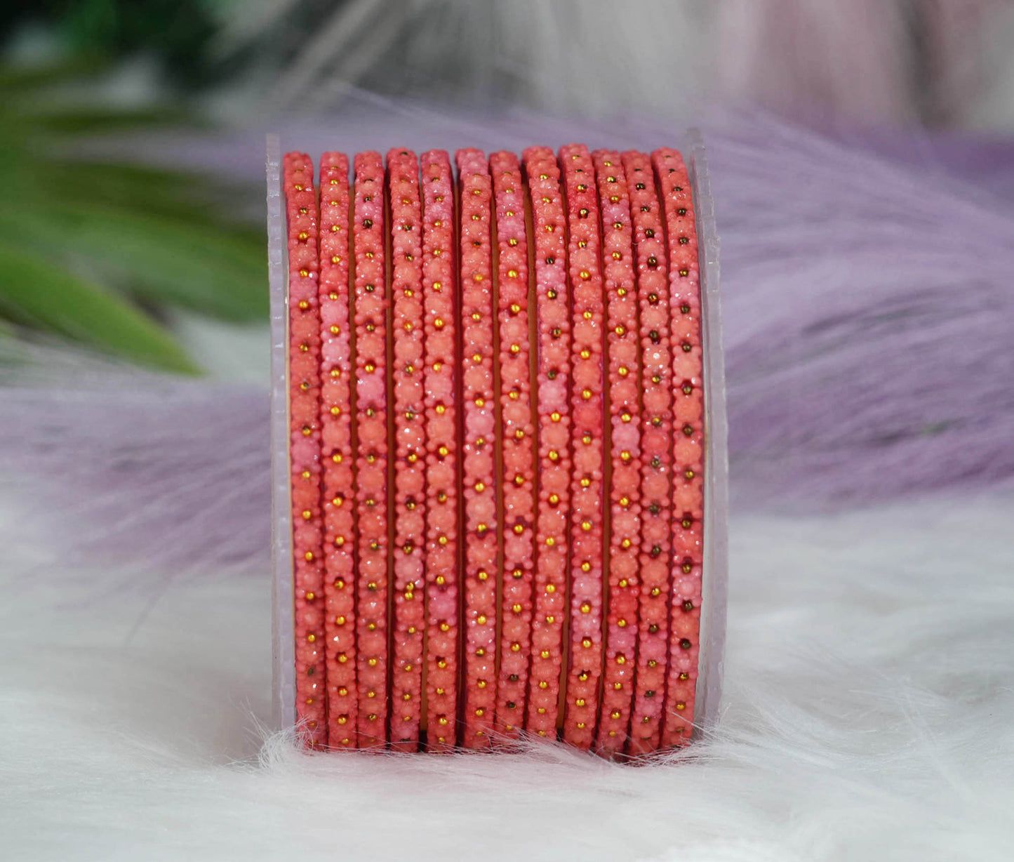 Glass Bangle with Golden Ball Studded for Women & Girls (Pack of 12 Bangles)