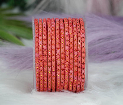 Glass Bangle with Golden Ball Studded for Women & Girls (Pack of 12 Bangles)