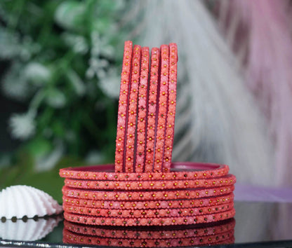 Glass Bangle with Golden Ball Studded for Women & Girls (Pack of 12 Bangles)
