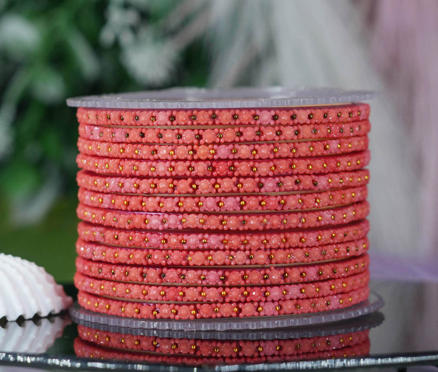 Glass Bangle with Golden Ball Studded for Women & Girls (Pack of 12 Bangles)