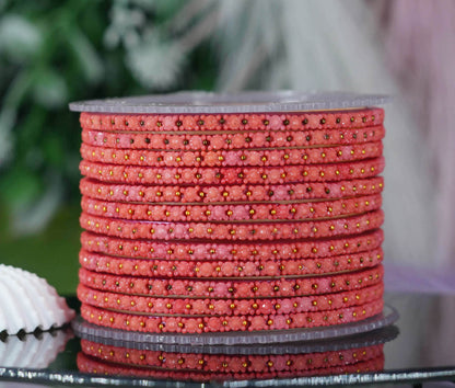 Glass Bangle with Golden Ball Studded for Women & Girls (Pack of 12 Bangles)
