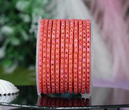 Glass Bangle with Golden Ball Studded for Women & Girls (Pack of 12 Bangles)