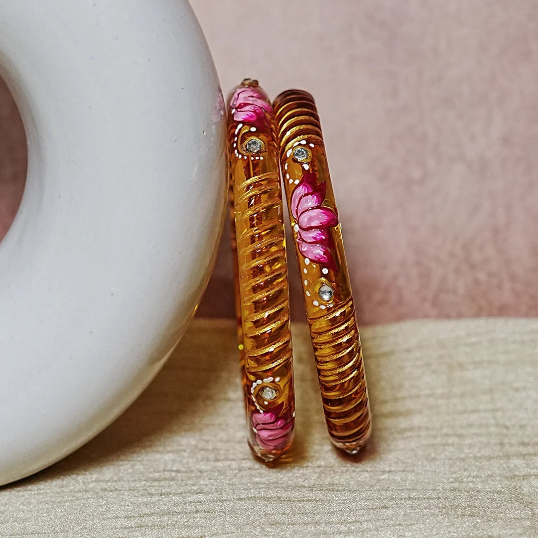 Elegant Lotus Design Printed Glass Kada for Women & Girls (Pack of 2)