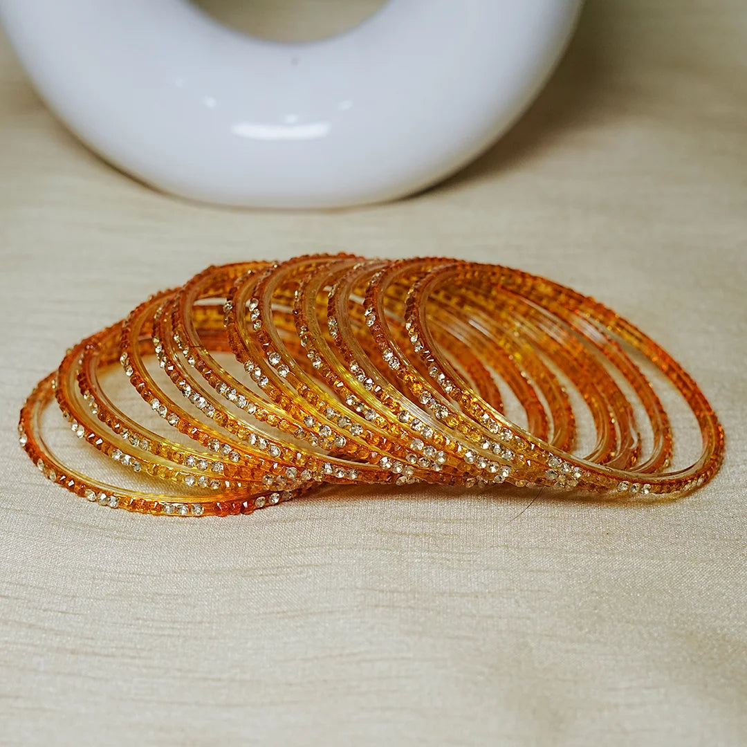 Traditional Indian Glass Bangles for Women with Stone Work (Pack of 12)