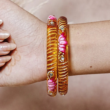 Elegant Lotus Design Printed Glass Kada for Women & Girls (Pack of 2)