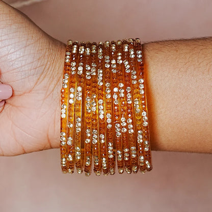Traditional Indian Glass Bangles for Women with Stone Work (Pack of 12)