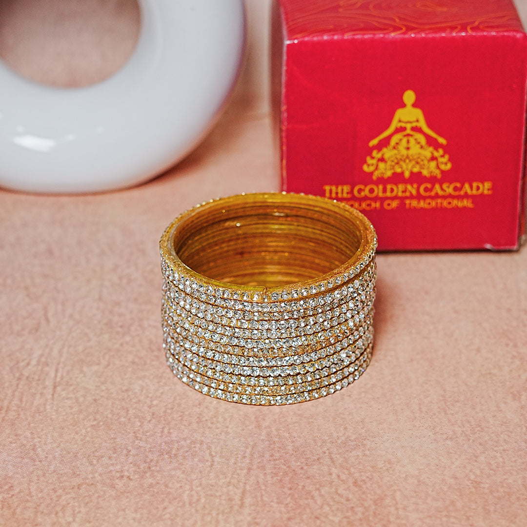 Glass Bangle for Women and Girls | Elegant Beads & Stone Work Design (Pack of 12 Bangles)