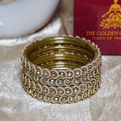 Traditional Designer Glass Kada Bangles | Kundan Pearl Studded (Pack of 4)