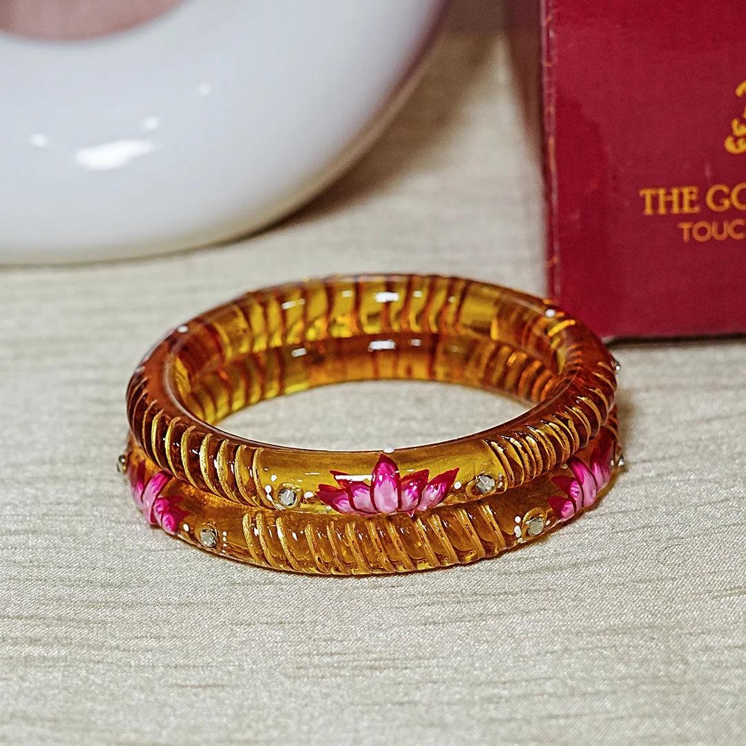 Elegant Lotus Design Printed Glass Kada for Women & Girls (Pack of 2)