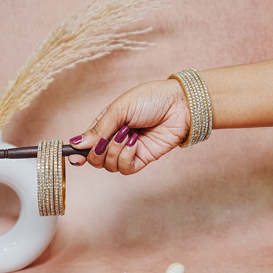 Glass Bangle for Women and Girls | Elegant Beads & Stone Work Design (Pack of 12 Bangles)