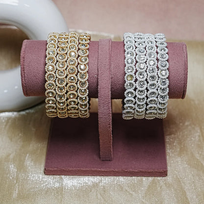 Traditional Designer Glass Kada Bangles | Kundan Pearl Studded (Pack of 4)