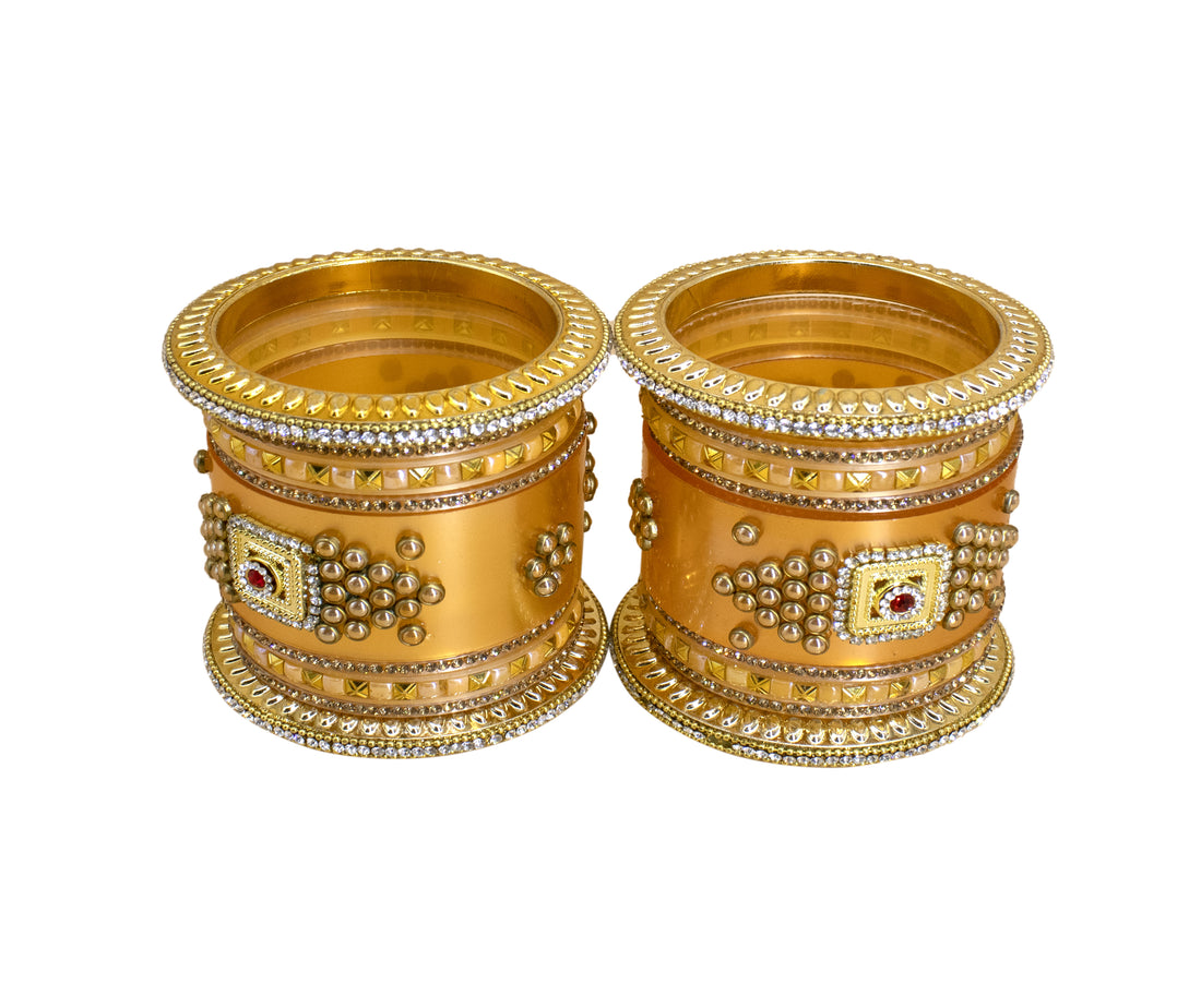 Golden Color Rajwadi Bridal Chuda Set for Women | Traditional Indian Wedding Chura Set for Brides