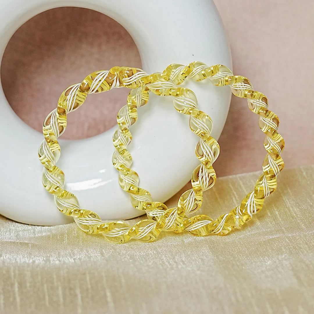 Glossy Finish Spiral Look Glass Kada Bangle for Women & Girls (Pack of 2)
