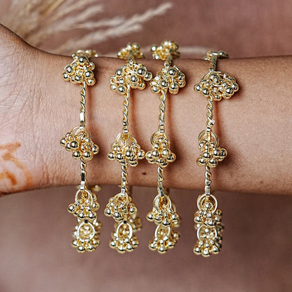 Ghungru Style Antique Gold Polished Metal Kada Bangles (Pack of 4)