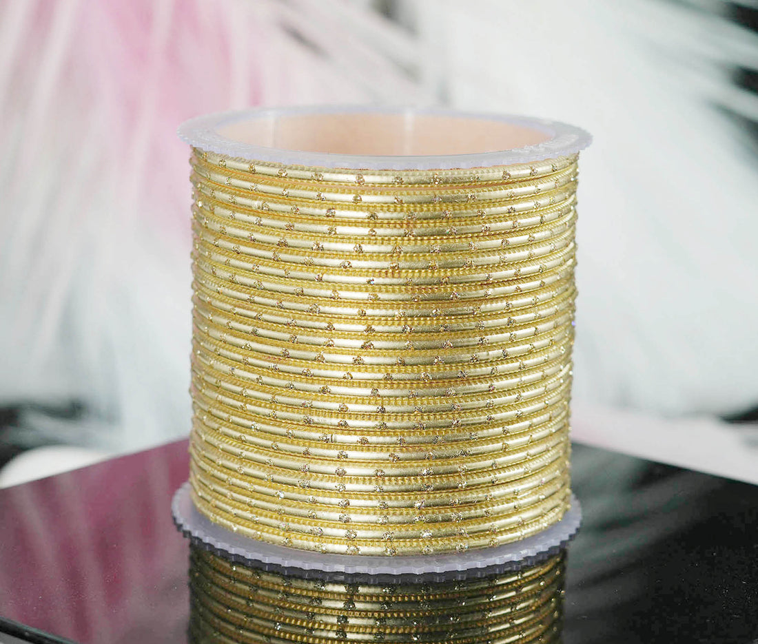 Golden Dot Design Matte Finish Metal Bangle for Women & Girls (Pack of 24)