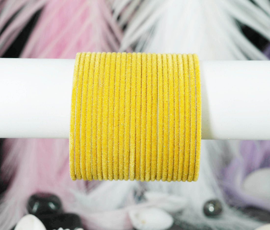 Golden Velvet Metal Bangles for Women & Girls (Pack of 24)