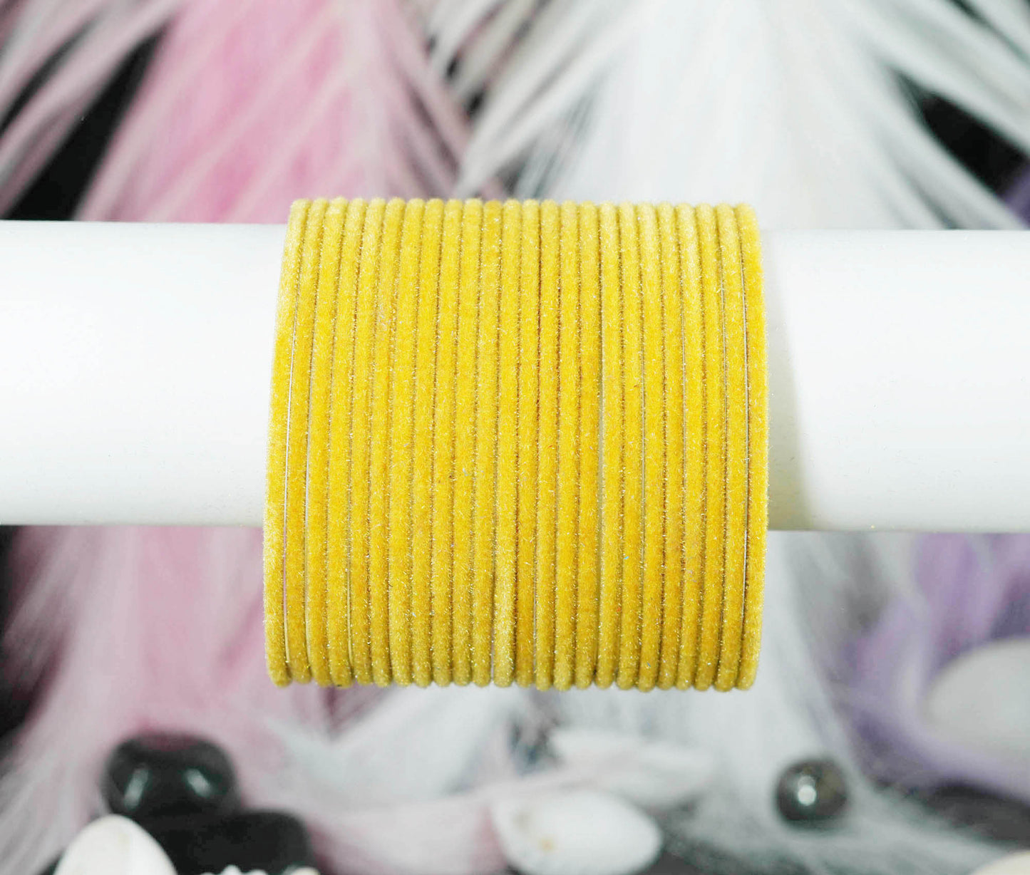 Golden Velvet Metal Bangles for Women & Girls (Pack of 24)