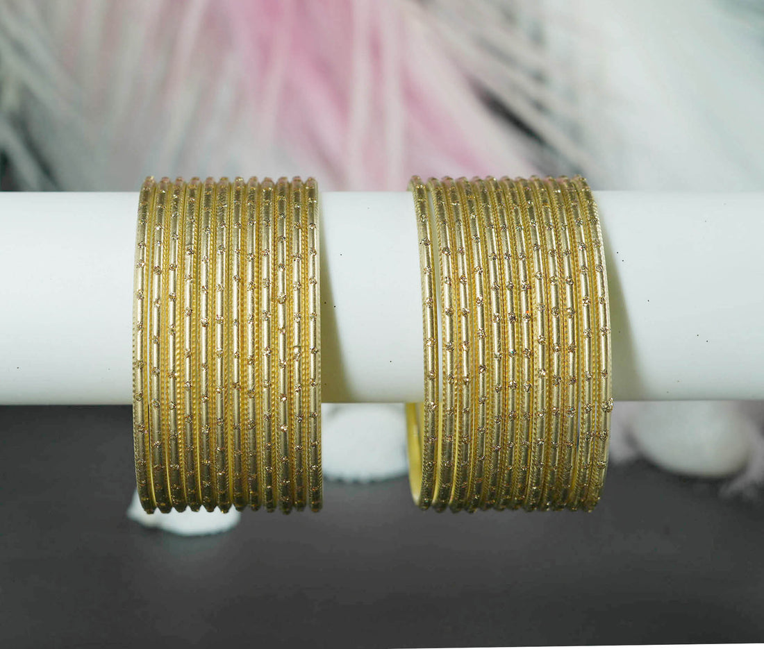 Golden Dot Design Matte Finish Metal Bangle for Women & Girls (Pack of 24)