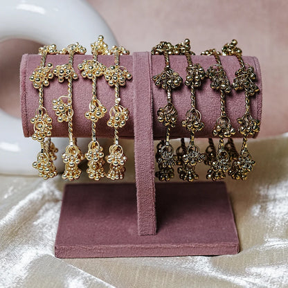 Ghungru Style Antique Gold Polished Metal Kada Bangles (Pack of 4)