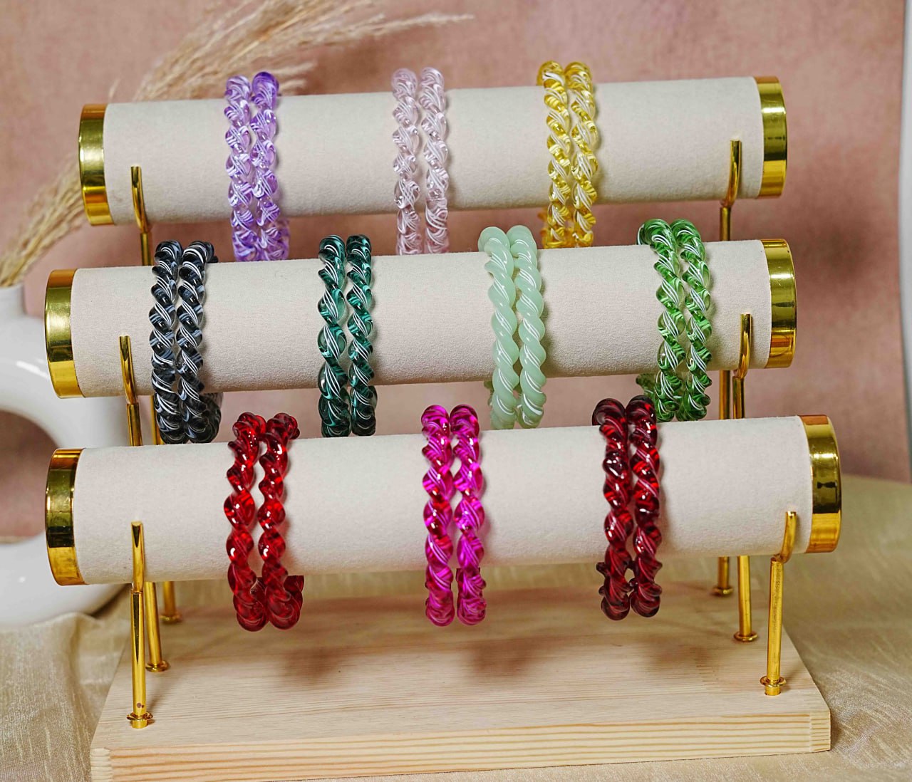 Glossy Finish Spiral Look Glass Kada Bangle for Women & Girls (Pack of 2)