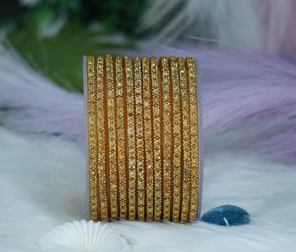 Glass Bangle with Golden Ball Studded for Women & Girls (Pack of 12 Bangles)