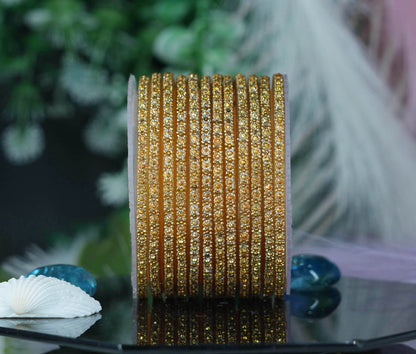Glass Bangle with Golden Ball Studded for Women & Girls (Pack of 12 Bangles)