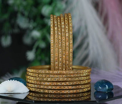Glass Bangle with Golden Ball Studded for Women & Girls (Pack of 12 Bangles)