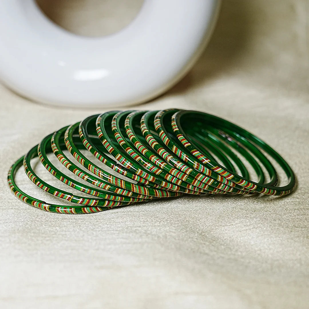 Women’s Printed Glass Bangles – Shiny & Smooth Finish (Pack of 12)