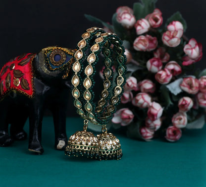 Traditional Kundan Studded Metal Kada with Jhumki for Women (Pack Of 2)