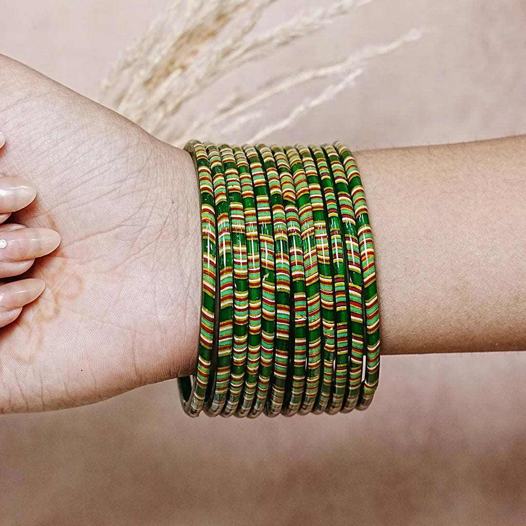 Women’s Printed Glass Bangles – Shiny & Smooth Finish (Pack of 12)