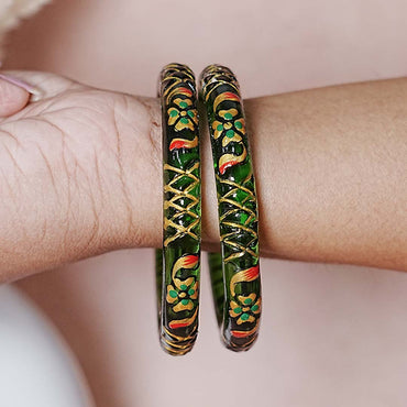 Traditional Glass Kada Bangle with Meenakari Work for Women & Girls (pack of 2 kada)