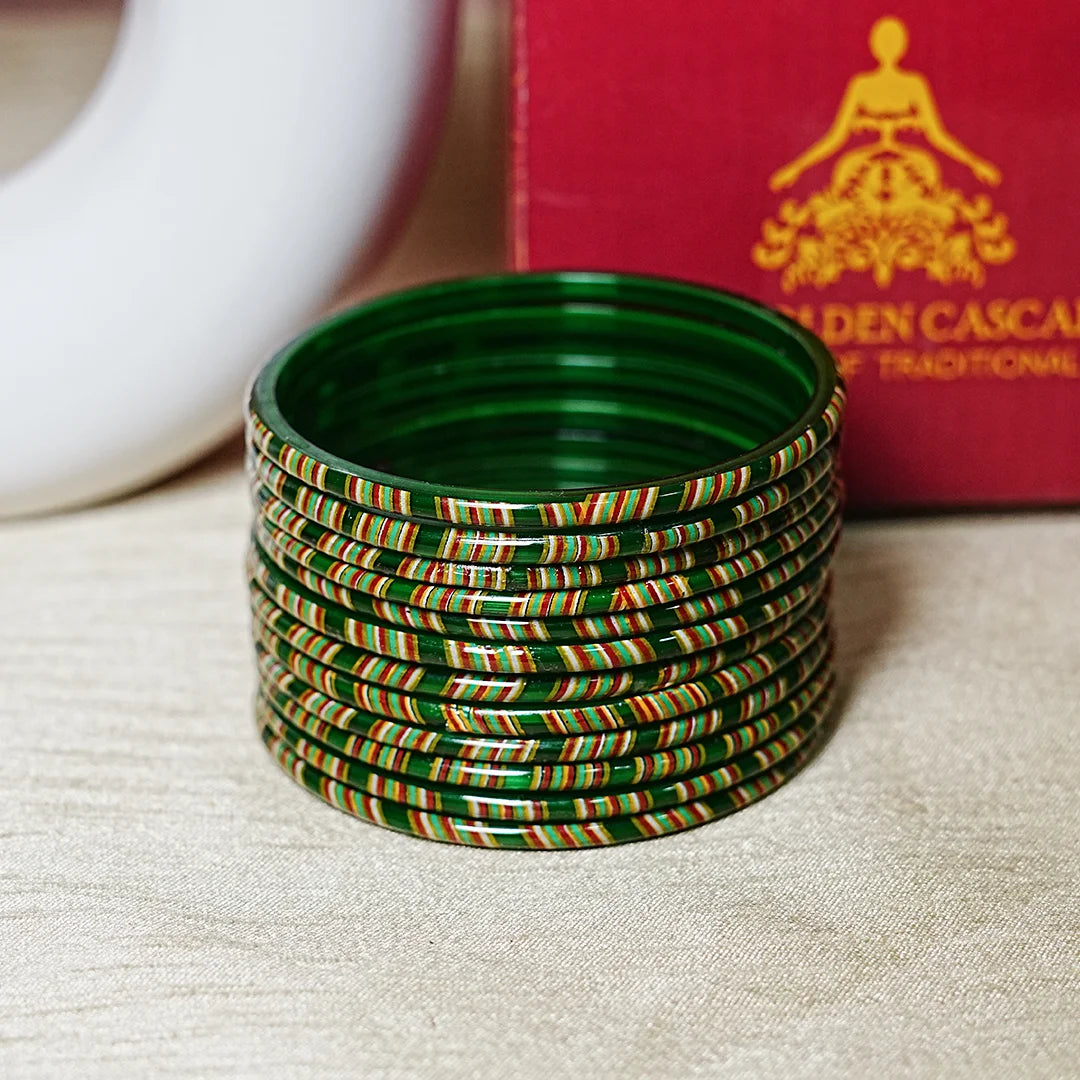 Women’s Printed Glass Bangles – Shiny & Smooth Finish (Pack of 12)