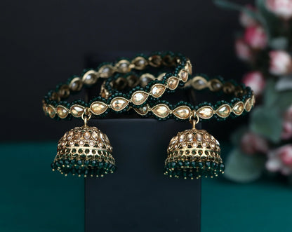 Traditional Kundan Studded Metal Kada with Jhumki for Women (Pack Of 2)