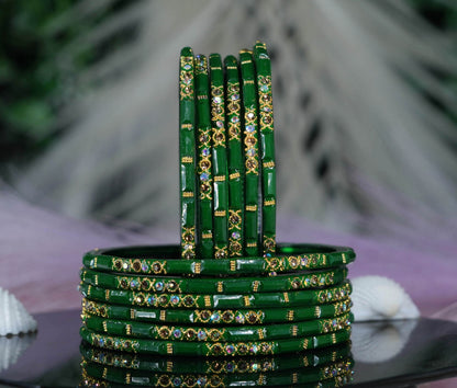 Zircon Gemstone Studded Glass Bangles for Women & Girls (Pack of 12 Bangles)