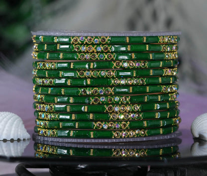 Zircon Gemstone Studded Glass Bangles for Women & Girls (Pack of 12 Bangles)