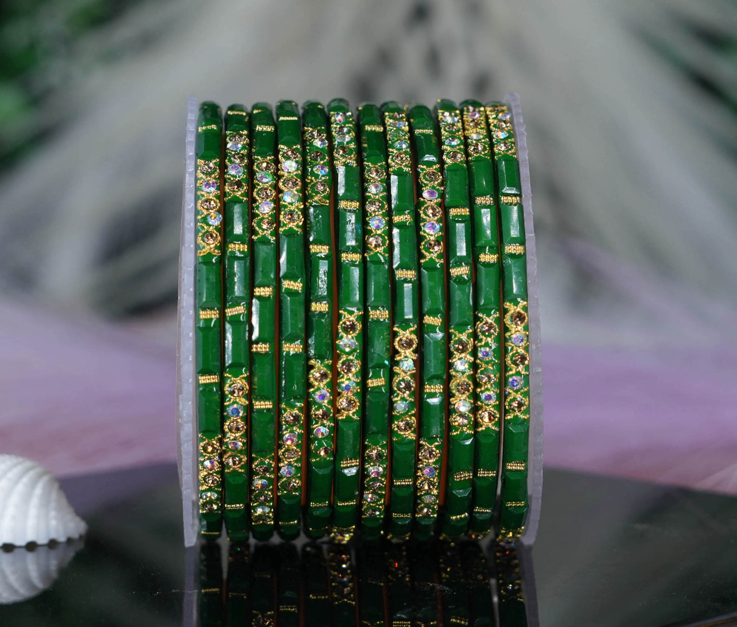 Zircon Gemstone Studded Glass Bangles for Women & Girls (Pack of 12 Bangles)