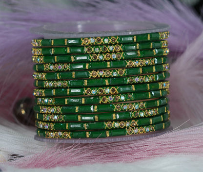 Zircon Gemstone Studded Glass Bangles for Women & Girls (Pack of 12 Bangles)
