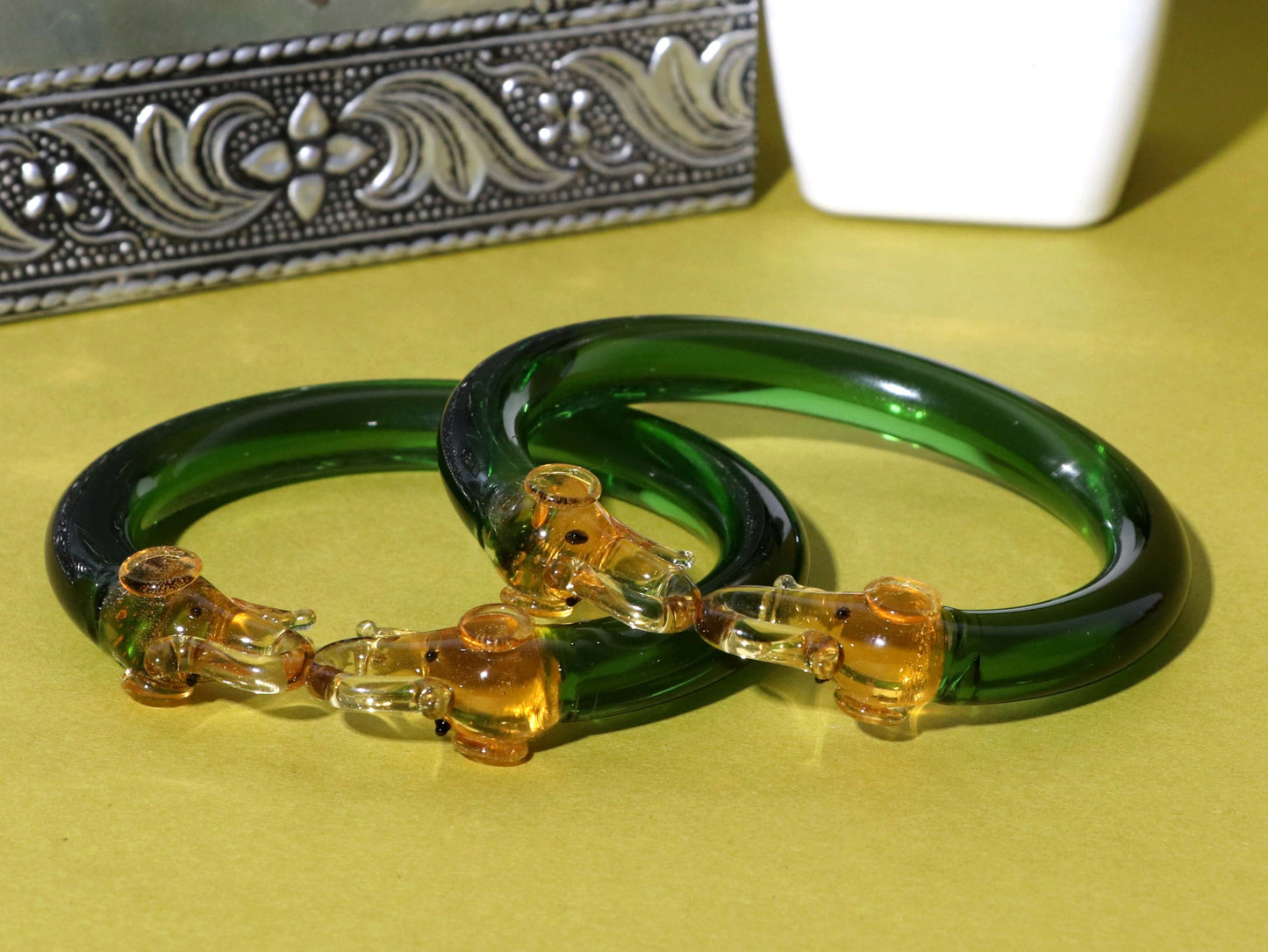 Multiple Color Elephant Design Glass Kada for Women & Girls (Pack of 2 Kada)
